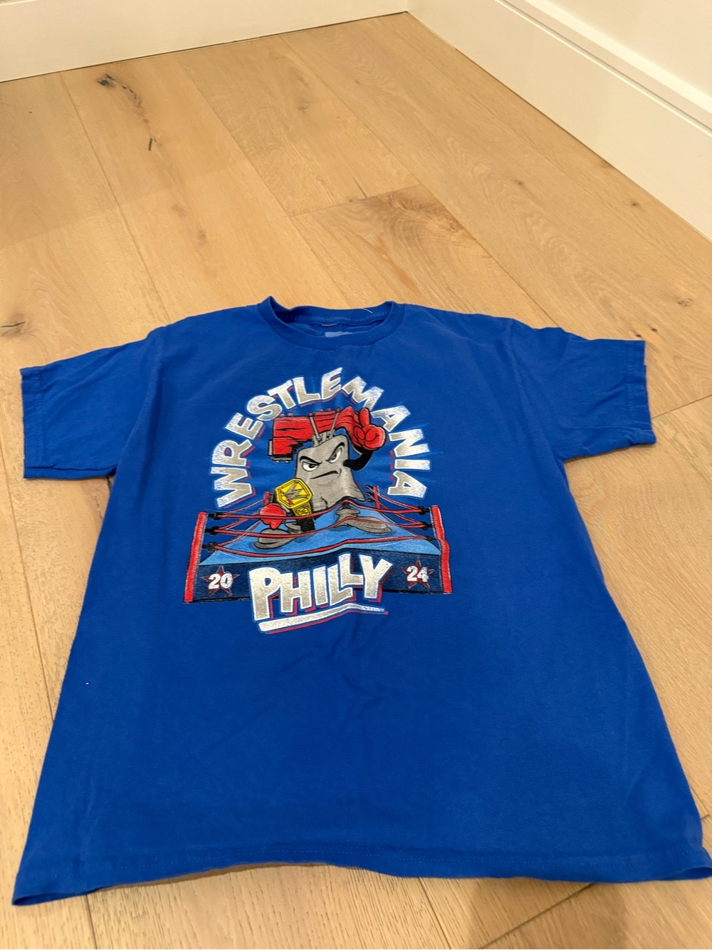 WrestleMania Philly Blue Kids Graphic Tee youth large